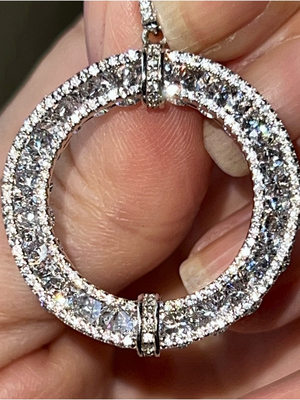 Sparkling Circle Pendant Necklace - Silver Crystal Hoop